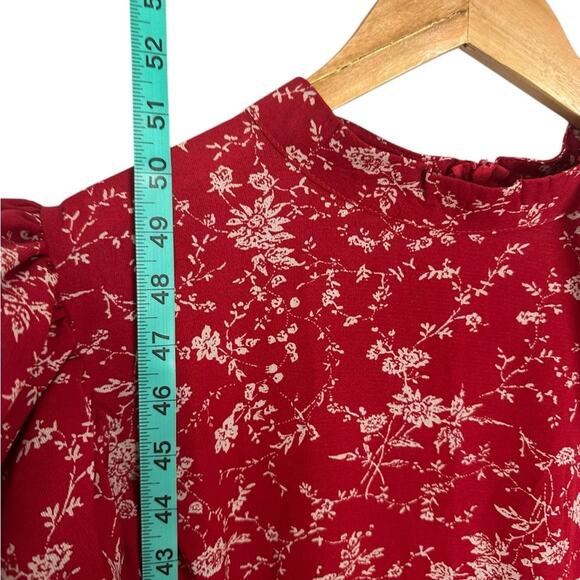 NWT Missguided High Neck Puff Sleeve Midi Dress Red Floral Size US 12 - Picture 12 of 15